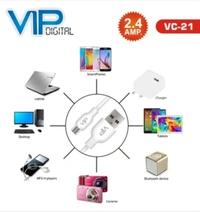 VIP METAL USB CABLE DATA TRANSFER WITH CHARGING  2.4 AMP - WHITE, 6 MONTHS